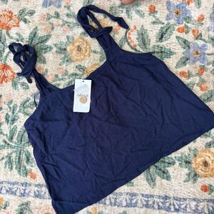 LUCY PARIS NWT Tank Top Shirt Linen Blend Bow Tie Straps New Lyna XS